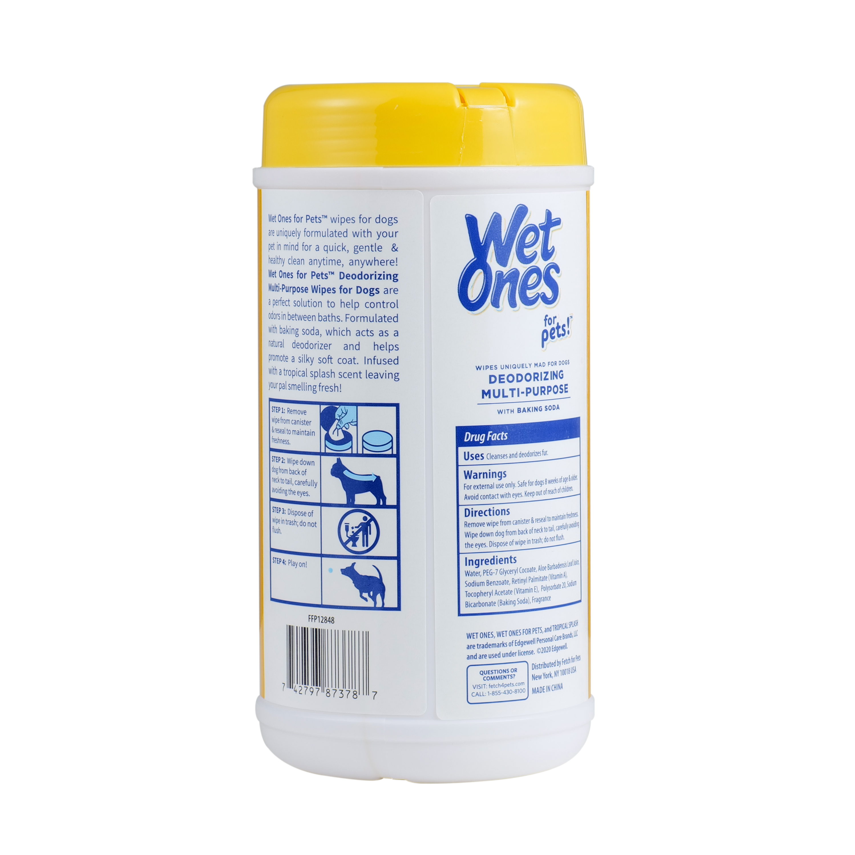 Wet Ones for Pets Deodorizing MultiPurpose Dog Wipes With Baking Soda, Tropical Splash Scent